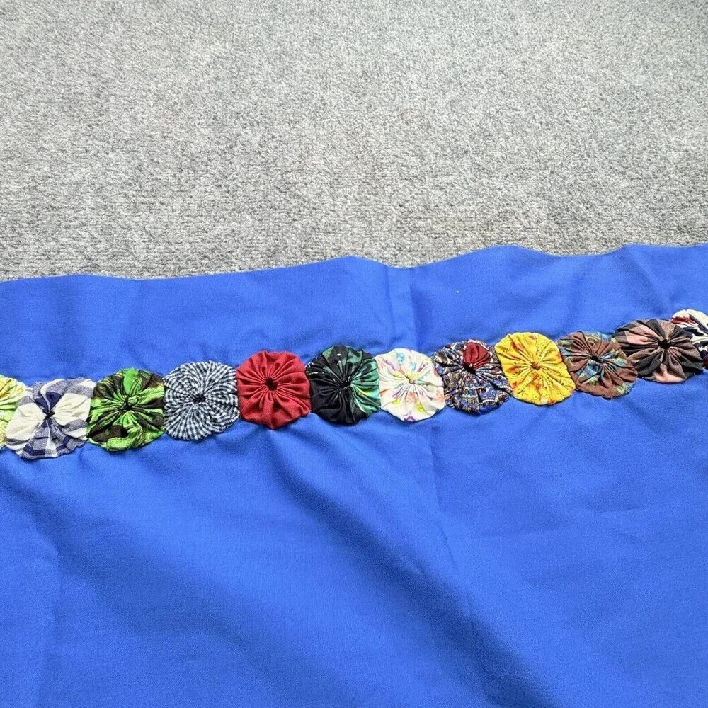 Handmade Blue Table Runner 53x17 Boho Retro Raised Fabric Flower Trim Cottage‎
